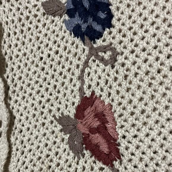 VTG Crochet Knit Floral Boho Vest Small Cream Ramie Cotton Cottagecore Hippie - Picture 4 of 7